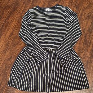 Toobydoo Girls Navy and Gold Striped Drop Waist Dress